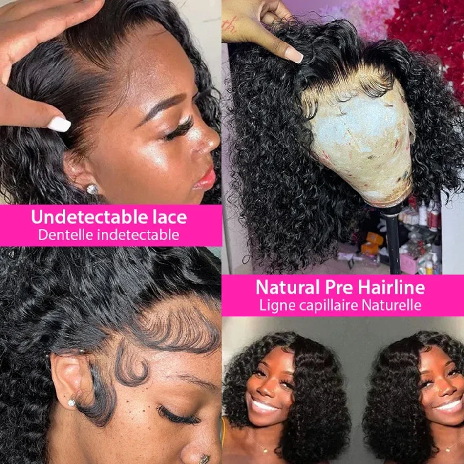 Glueless Wigs 100% Human Hair Water Wave Short Bob Wigs 13x4 HD Lace Front Wigs Pre Plucked Deep Curly Wear And Go Wigs Sale